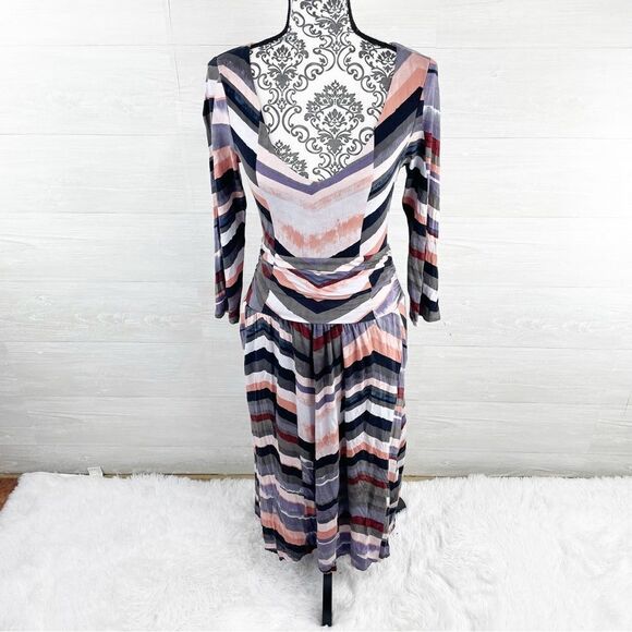 Anthropologie Maeve Novela Chevron 3/4 Sleeve Maxi Dress - Picture 4 of 11